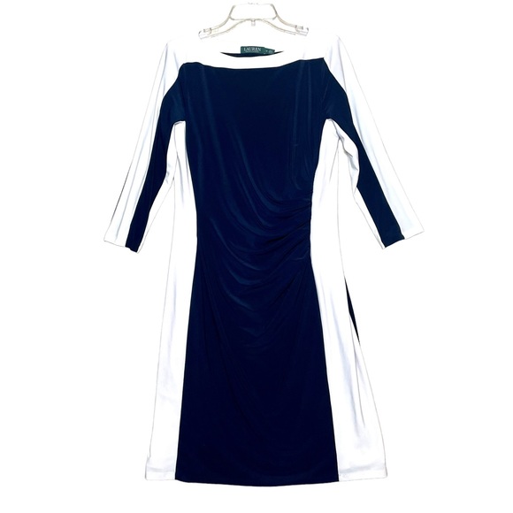 Lauren Ralph Lauren Dresses & Skirts - Lauren Ralph Lauren Navy & White Contrast-Panel Bodycon Dress SZ 12 - EUC